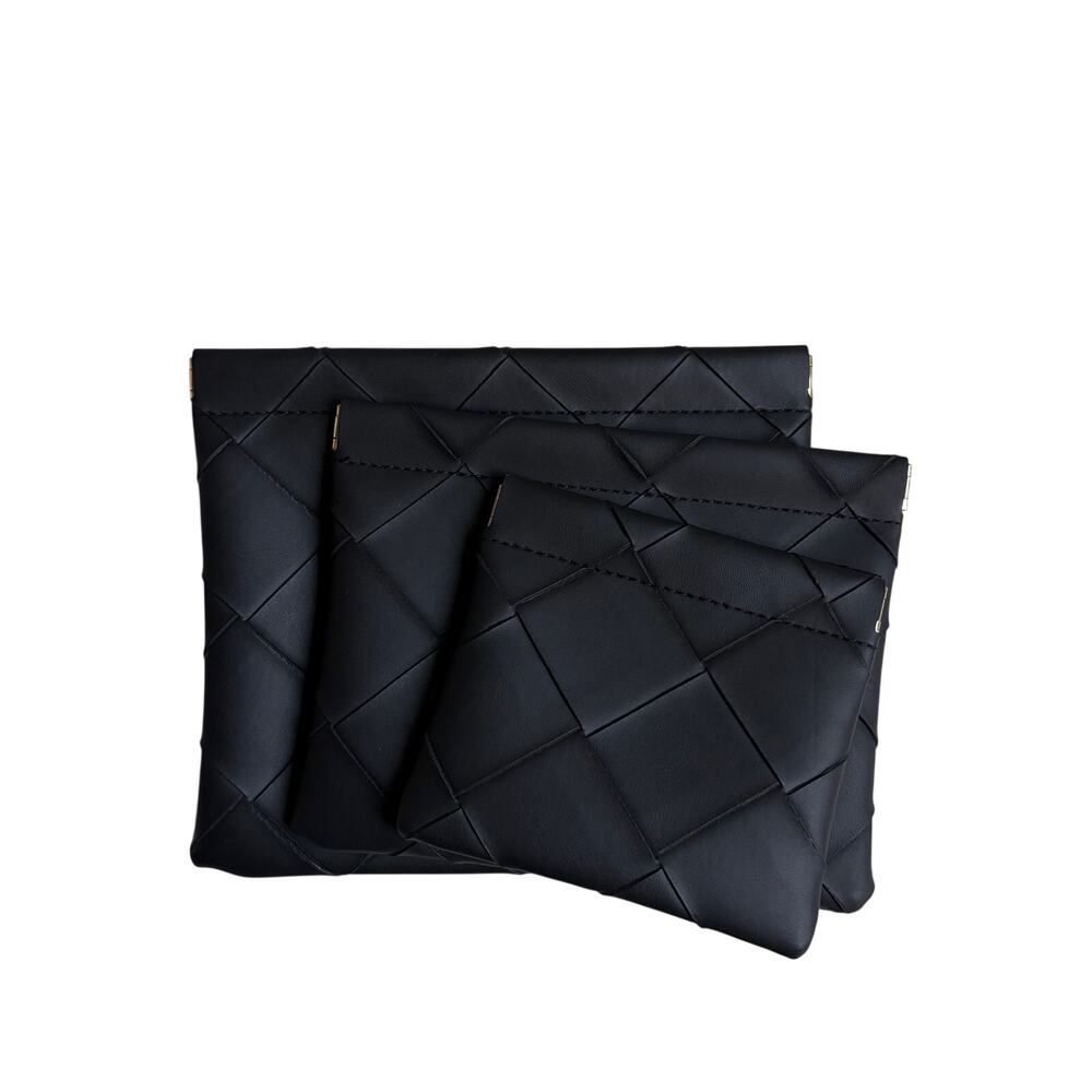 Woven Faux-Leather Nesting Pouches (Black)